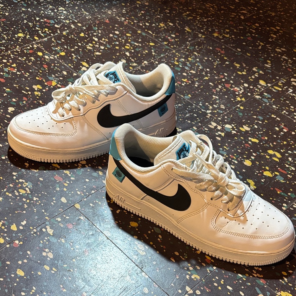 Nike World Wide Air Force 1 Sneakers with Black and Blue Details